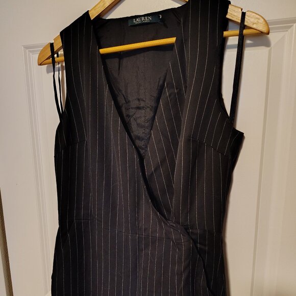 Ralph Lauren Black Pinstripe Jumpsuit Sleeveless Flared Pant - Picture 7 of 9